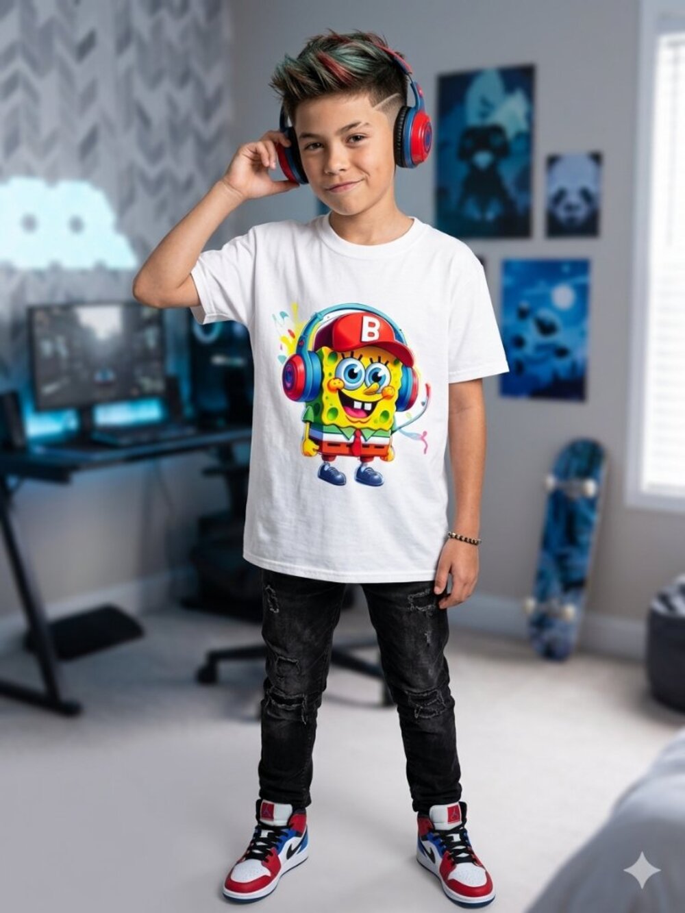 🎧 GAMER SPONGEBOB "B-BOY" Youth Large Tee – Ultra-HD DTF Print